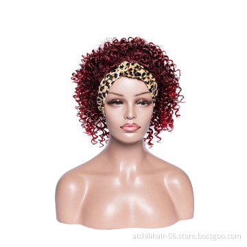 wholesale vendors headband wigs afro curly ombre burgundy to red color headband synthetic hair wigs for black women